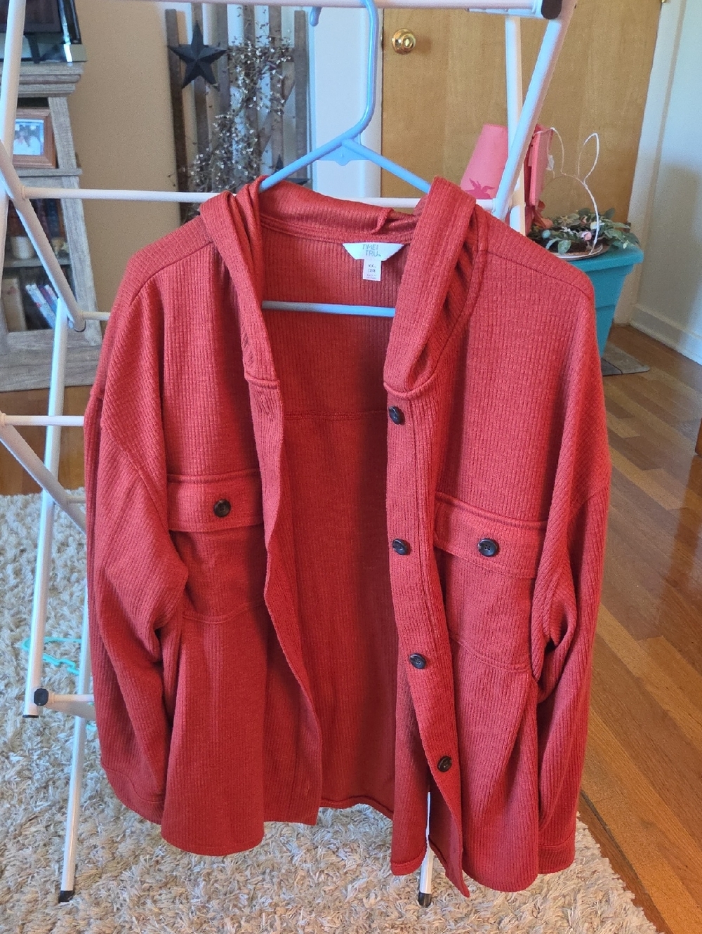 Time and Tru Rust Button-Front Hooded Shacket